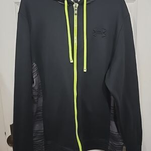 Under Armour Men's Black Full Zip Jacket with Hoodie And Neon Accents